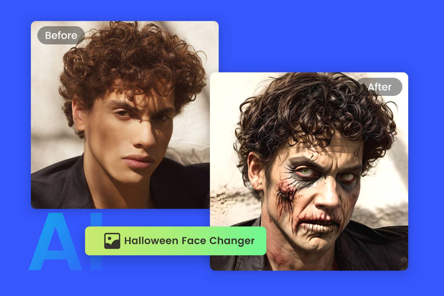 Use fotor halloween face changer to change male face to zombie face
