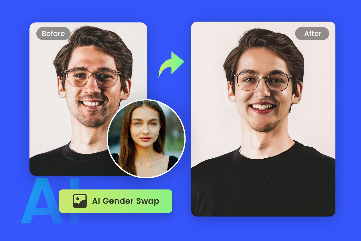 Use fotor online gender swap tool to turn female into male look