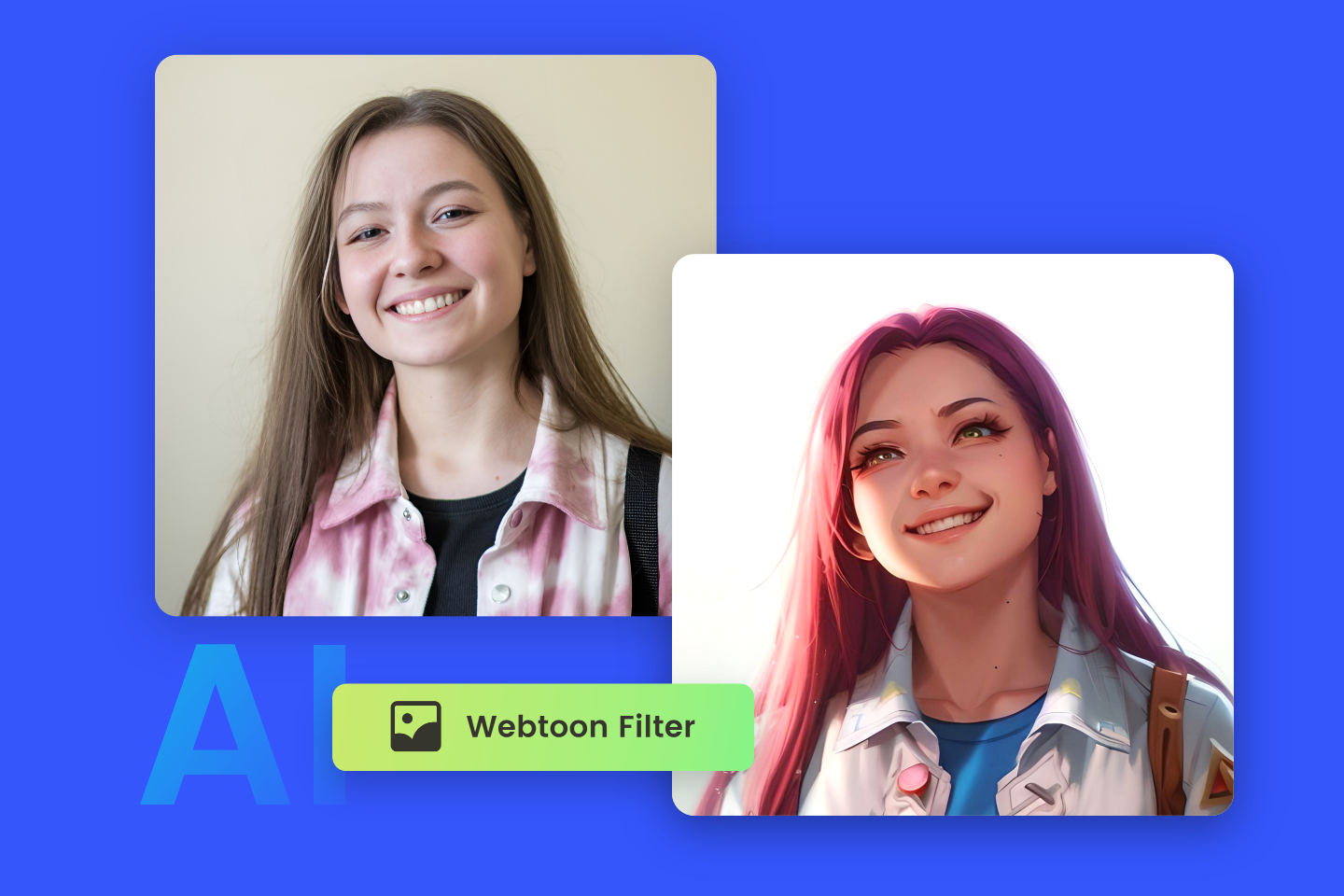 Use fotor online webtoon filter to transform female selfie into the webtoon style