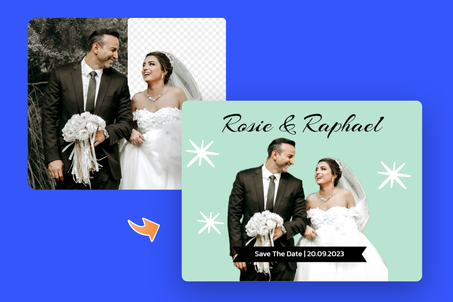 Use own transparent image as the wedding card design material in Fotor onine wedding card maker