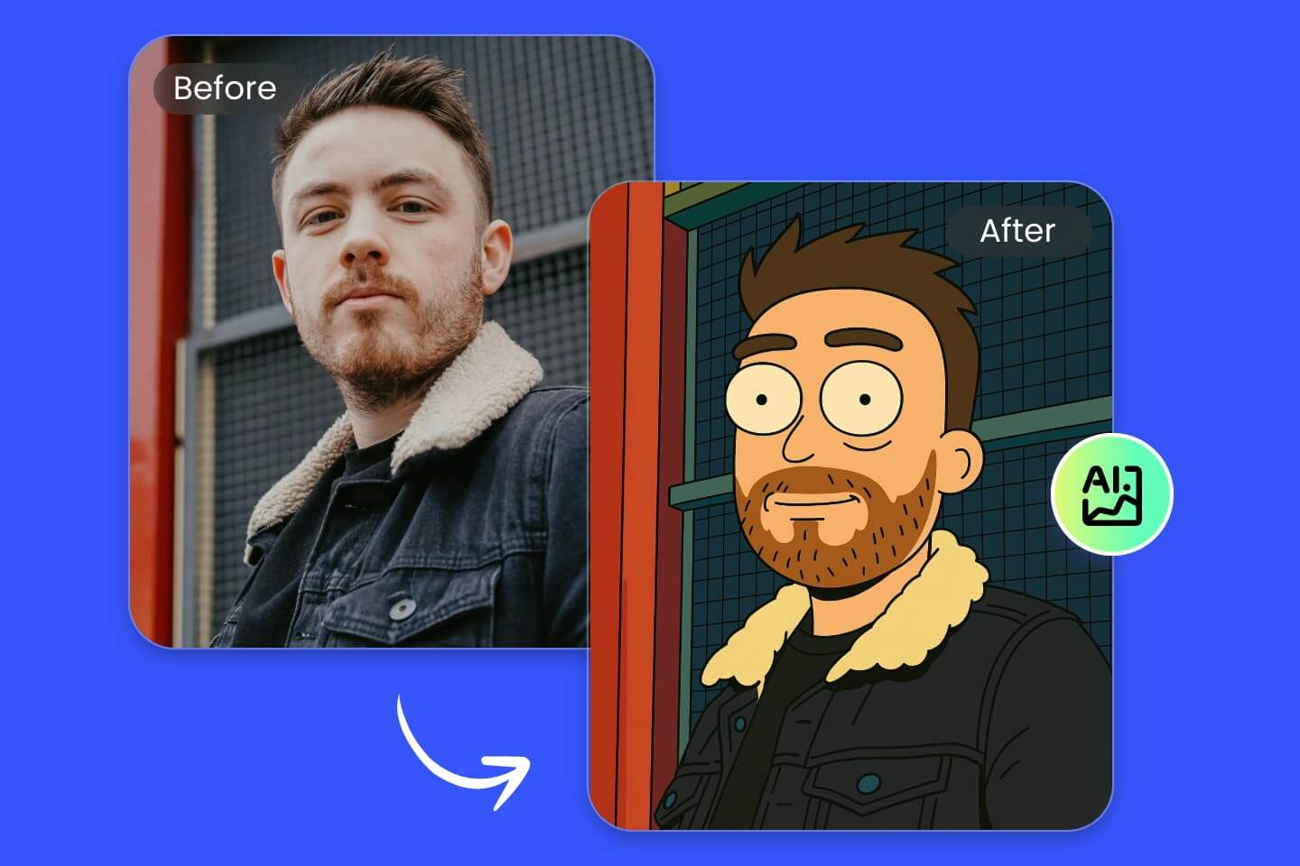 Use rick and morty ai generator to convert a man into an anime character instantly