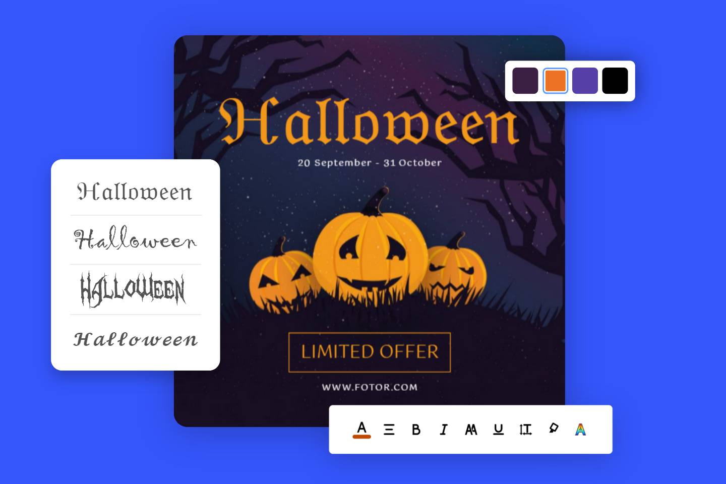 Use the halloween text font to design a halloween card in fotor